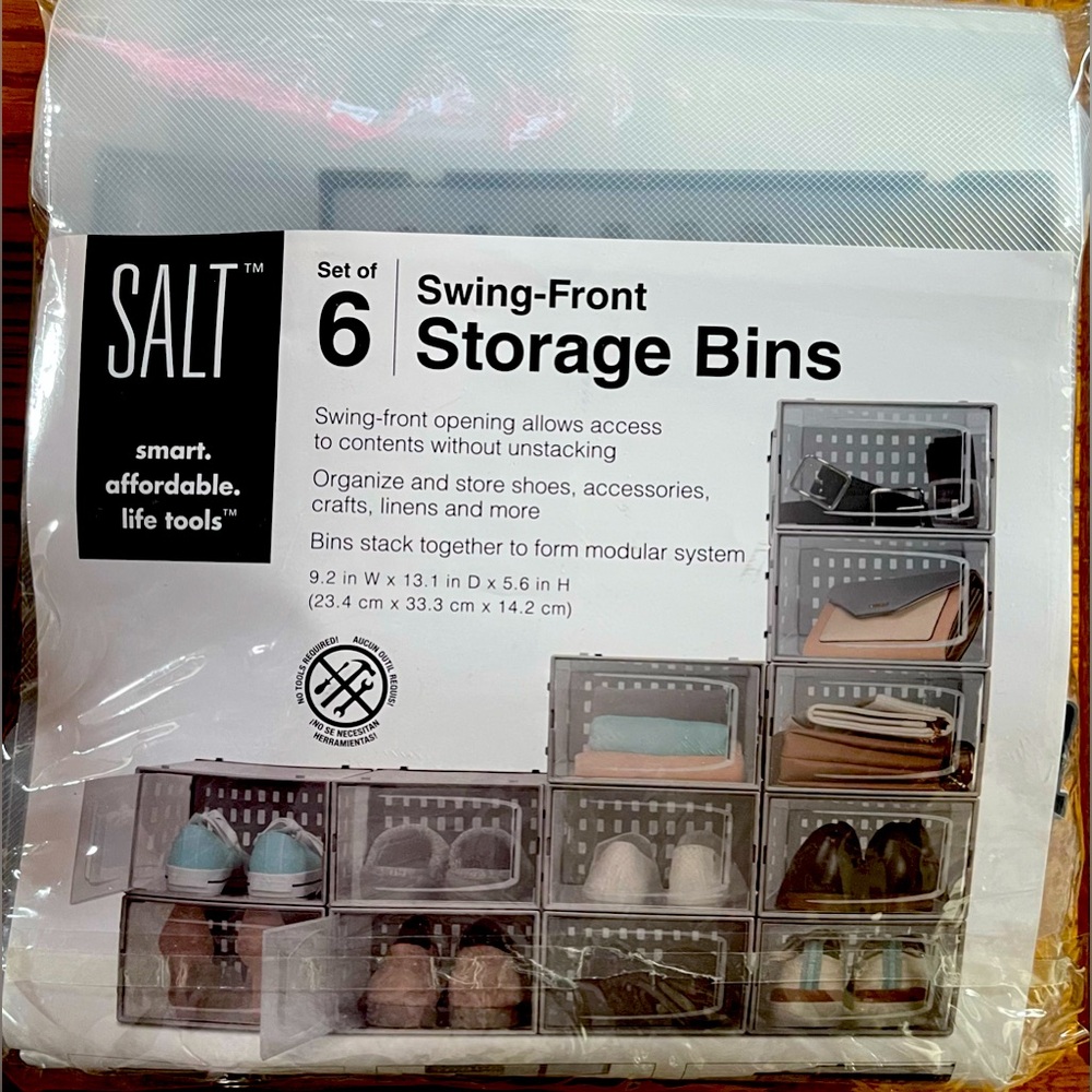 SALT Swing-Front Stackable Storage Bins - Set of 6